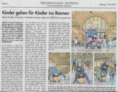 Einnahmen des Kids Car Race zum Großen Preis der Osthalle Hbf. Leipzig erhält Zukunft für Kinder e.V.